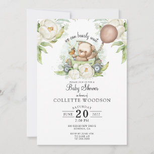 Boho Teddy Bear Brown Sage Green Bearly Wait Invitation