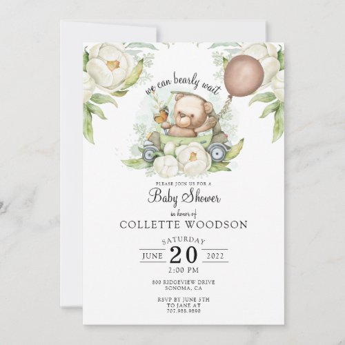 Boho Teddy Bear Brown Sage Green Bearly Wait Invitation