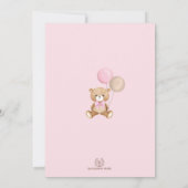 Boho Teddy Bear Dusty Pink Floral Baby Girl Shower Invitation (Back)