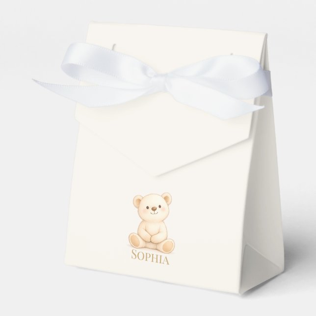 Boho Teddy Bear Gender Neutral Baby Shower Favor Boxes (Front Side)