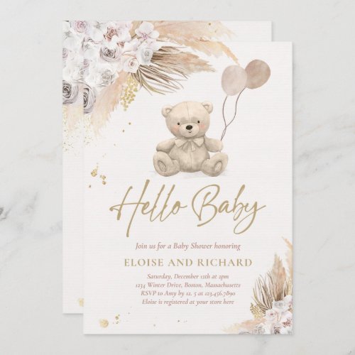 Boho Teddy Bear Gender Neutral Baby Shower Invitation