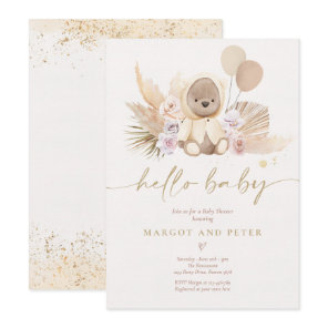 Boho Teddy Bear Gender Neutral Bear Baby Shower Invitation