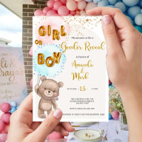 Boho Teddy Bear Gender Reveal Invitation