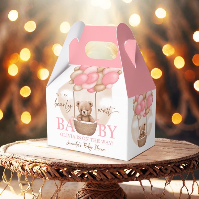 Boho Teddy Bear Girl Pink Bearly Wait Baby Shower  Favor Boxes (Creator Uploaded)
