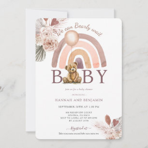 Boho Teddy Bear Girl Pink Bearly Wait Baby Shower Invitation