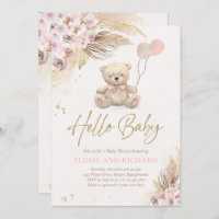 Boho Teddy Bear Girl Pink Bearly Wait Baby Shower Invitation