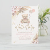 Boho Teddy Bear Girl Pink Bearly Wait Baby Shower Invitation (Standing Front)