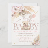 Boho Teddy Bear Girl Pink Bearly Wait Baby Shower Invitation (Front)