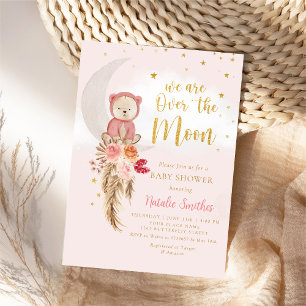 Boho Teddy Bear Girl Pink Bearly Wait Baby Shower Invitation