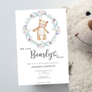Boho Teddy Bear Girl Pink Bearly Wait Baby Shower Invitation