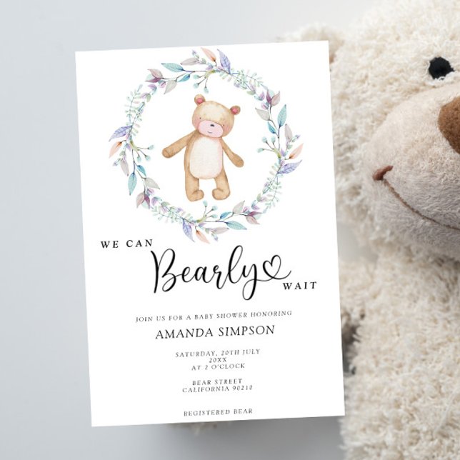Boho Teddy Bear Girl Pink Bearly Wait Baby Shower Invitation (Creator Uploaded)