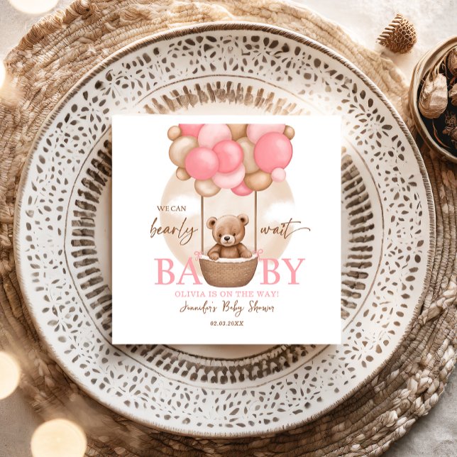 Boho Teddy Bear Girl Pink Bearly Wait Baby Shower  Napkins (Creator Uploaded)
