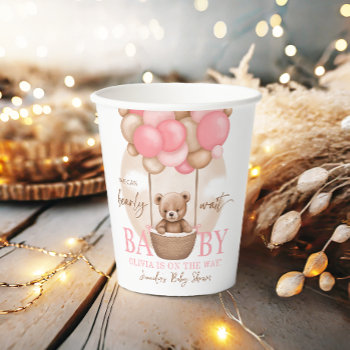 Boho Teddy Bear Girl Pink Bearly Wait Baby Shower  Paper Cups by Anietillustration at Zazzle