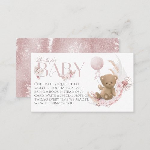 Boho teddy bear Girls Baby Shower Book request Enclosure Card