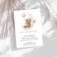 Boho teddy bear Girl's Baby Shower  Invitation