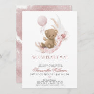 Boho teddy bear Girl's Baby Shower  Invitation