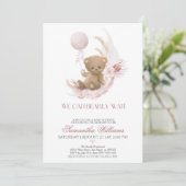 Boho teddy bear Girl's Baby Shower  Invitation (Standing Front)