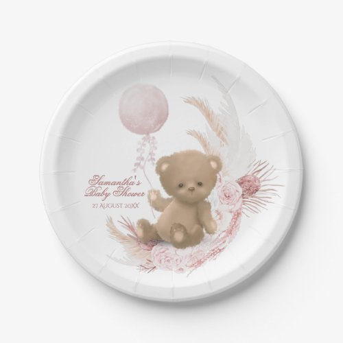 Boho teddy bear Girls Baby Shower  Paper Plates