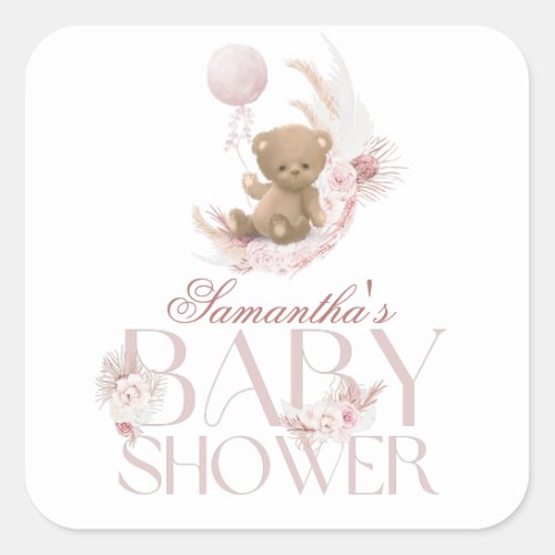 Boho teddy bear Girls Baby Shower Square Sticker