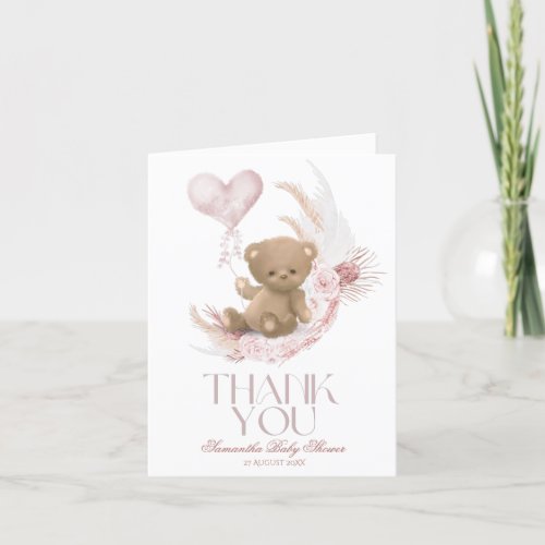 Boho teddy bear Girls Baby Shower  Thank You Card