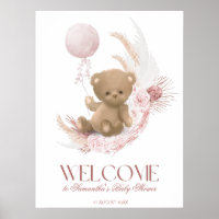 Boho teddy bear Girl's Baby Shower Welcome Poster
