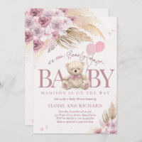 Boho Teddy Bear Mauve Pink Bearly Wait Baby Shower Invitation