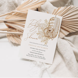 Boho Teddy Bear Neutral Baby Shower Invitation