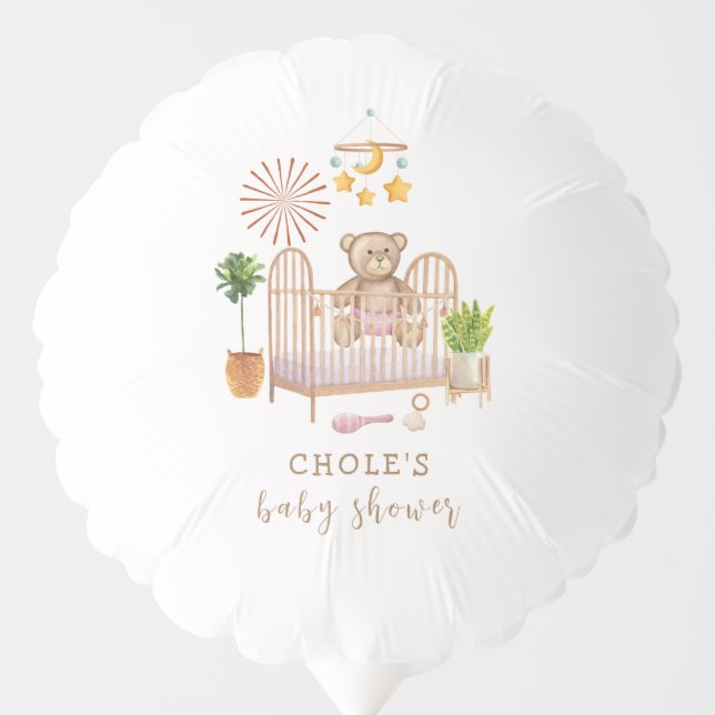 Boho Teddy Bear Nursery Baby Shower  Balloon (Front)