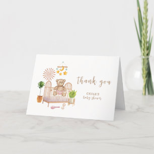Boho Teddy Bear Nursery Baby Shower Letterpress Thank You Card