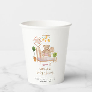 Boho Teddy Bear Nursery Baby Shower Paper Cups