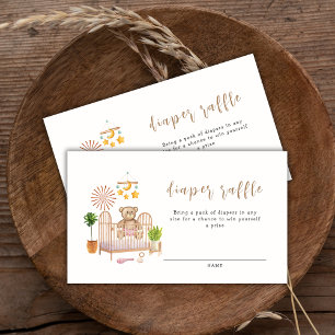 Boho Teddy Bear Nursery Diaper Raffle Baby Shower  Enclosure Card