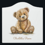 Boho Teddy Bear Personalized Nursery Door Sign<br><div class="desc">A cute whimsical watercolor teddy bear personalized door or room sign with baby's name.</div>