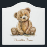 Boho Teddy Bear Personalized Nursery Door Sign<br><div class="desc">A cute whimsical watercolor teddy bear personalized door or room sign with baby's name.</div>