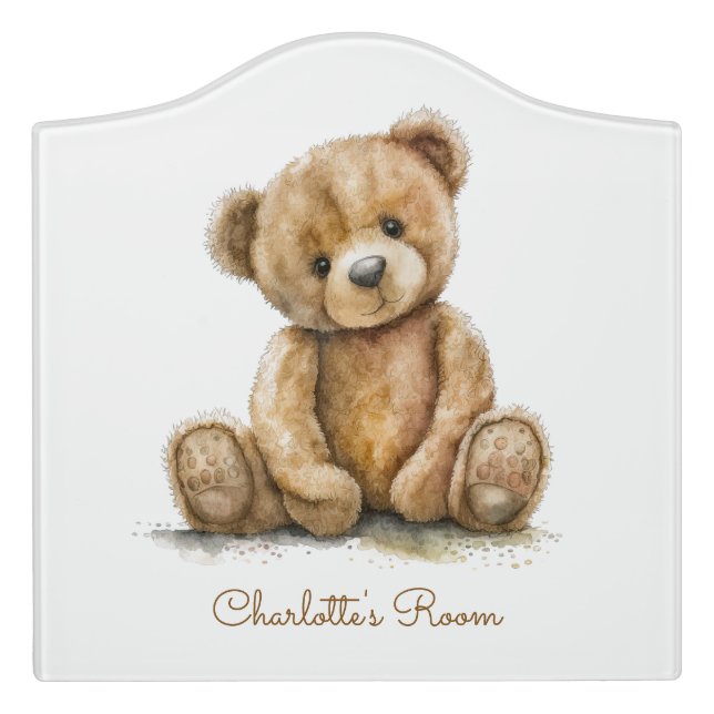 Boho Teddy Bear Personalized Nursery Door Sign (Large Crest Front)