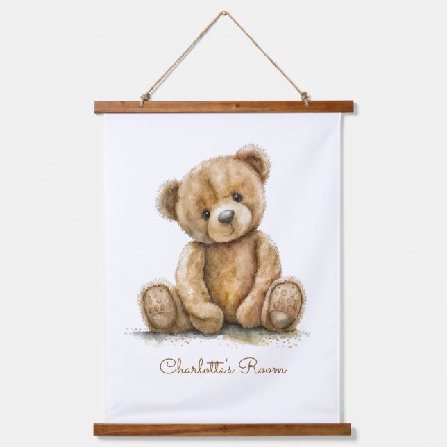 Boho Teddy Bear Personalized Nursery Hanging Tapestry (Front)