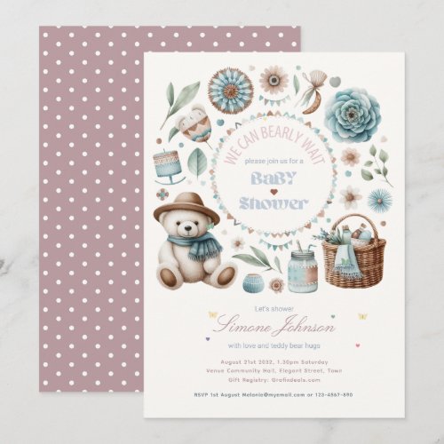 Boho Teddy Bear Picnic Baby Shower Theme Unisex Invitation