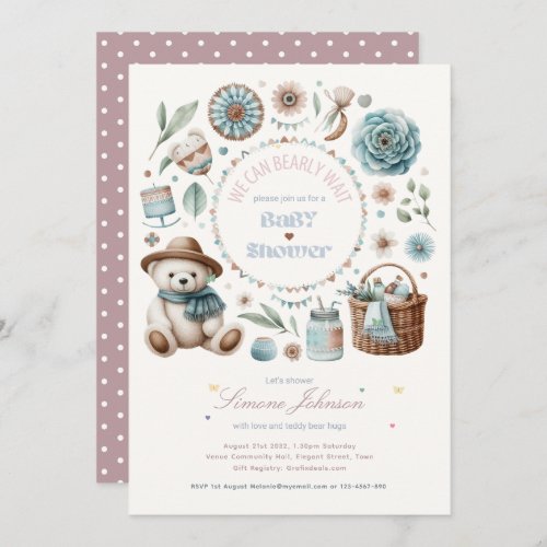 Boho Teddy Bear Picnic Baby Shower Theme Unisex Invitation