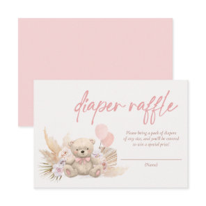 Boho Teddy Bear Pink Baby Shower Diaper Raffle Enclosure Card