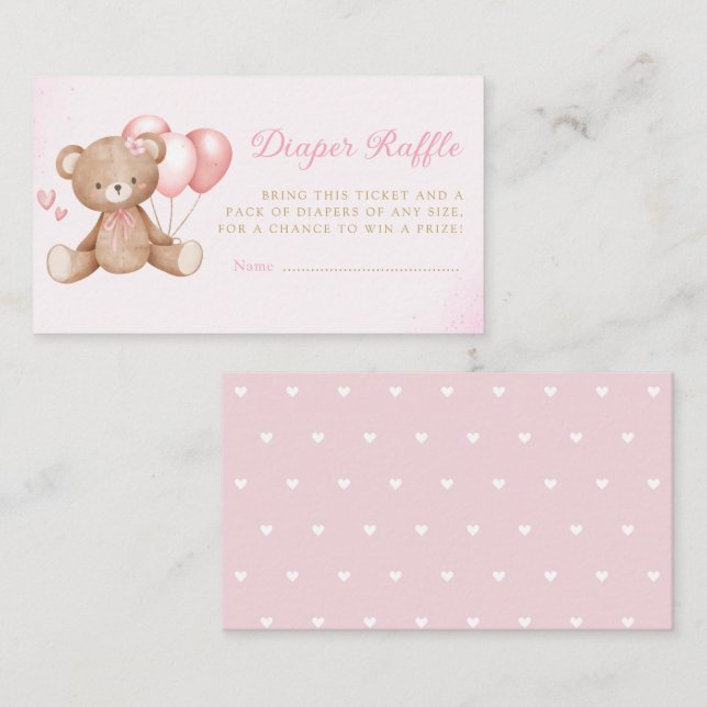 Boho Teddy Bear Pink Baby Shower Diaper Raffle Enclosure Card (Front/Back)