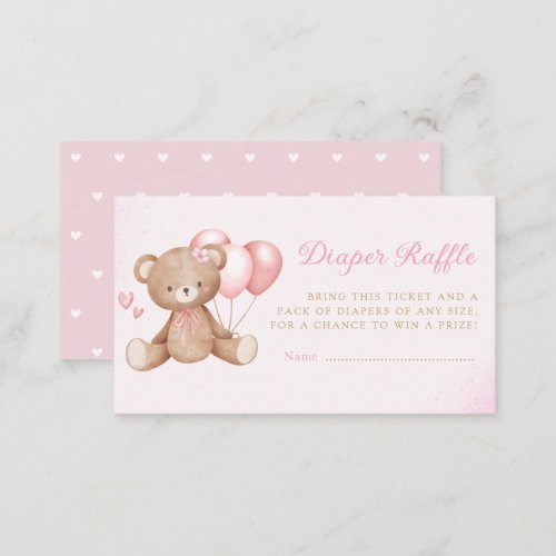 Boho Teddy Bear Pink Baby Shower Diaper Raffle Enclosure Card