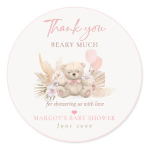Boho Teddy Bear Pink Bearly Wait Baby Shower Favor Classic Round Sticker