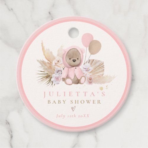 Boho Teddy Bear Pink Teddy Bear Baby Shower Gift Favor Tags
