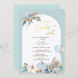 Boho Teddy Bear Pumpkin Boy Bearly Baby Shower Invitation