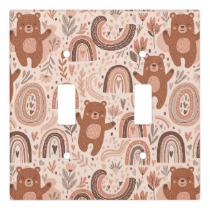 Boho Teddy Bear Rainbow Brown Beige Blush Light Switch Cover