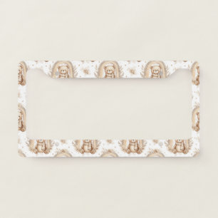 Boho Teddy Bear Rainbow Neutral Floral (2) License Plate Frame