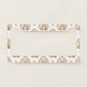 Boho Teddy Bear Rainbow Neutral Floral License Plate Frame