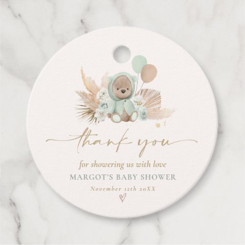 Boho Teddy Bear Sage Green Bearly Wait Baby Shower Favor Tags