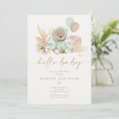 Boho Teddy Bear Sage Green Bearly Wait Baby Shower Invitation (Standing Front)