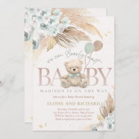 Boho Teddy Bear Sage Green Bearly Wait Baby Shower Invitation