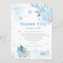 Boho Teddy Bear Snowflake Winter Baby Shower Thank You Card